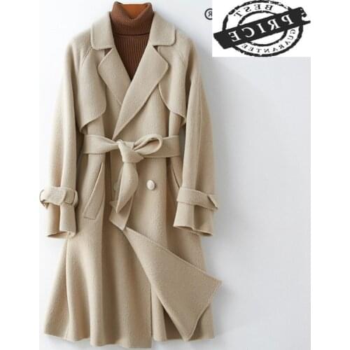 Winter Coat Autumn Female 100% Wool Jacket Women Clothes 2021 Korean Elegant Belt Alpaca Coat Vintage Woolen Jacket 0a6a1