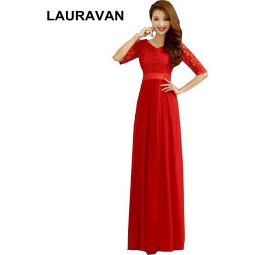 2020 hot sales women chiffon bridesmaid red bridal party dress floor length gown dresses for weddings with sleeves