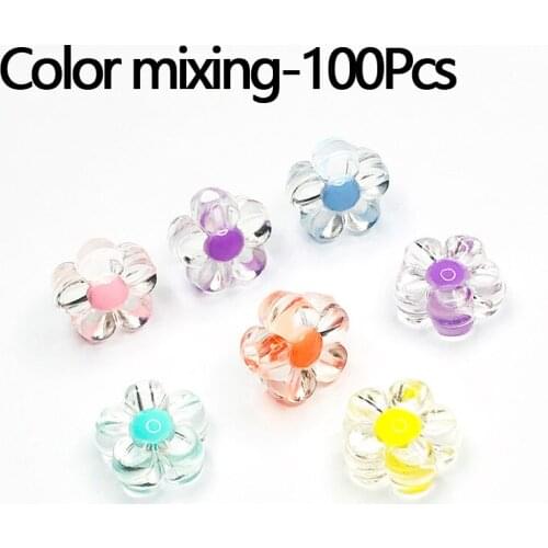 100pcs Transparent Inner Color Acrylic Flower Beads Loose Spacer Beads for Jewelry Makeing DIY Clothing Accessories