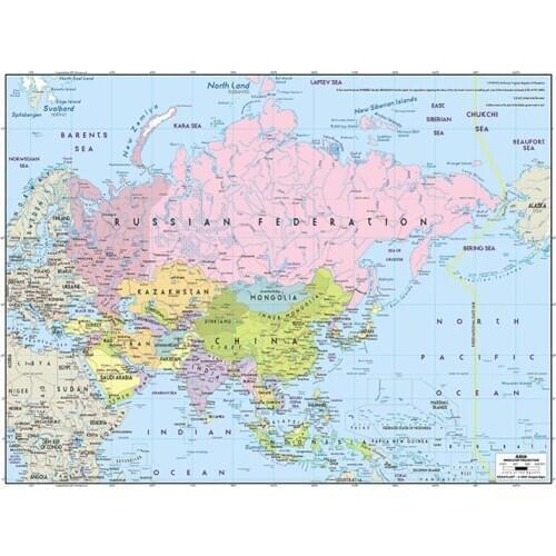 150x100cm Non-woven Non-Smell Map of Asia Mercator Projection Without National Flag For Education