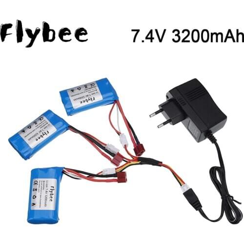 18650 7.4V 3200MAH lipo Battery for Wltoys 10428 12428 12423 Q46 RC Car Spare Parts with EU charger 7.4V 2S battery T Plug