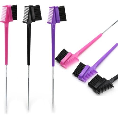 3pc Random Color Double Sided 3 In 1 Edge Control Brush Pin Tail Comb Baby Hair Styling Hairdressing Tool