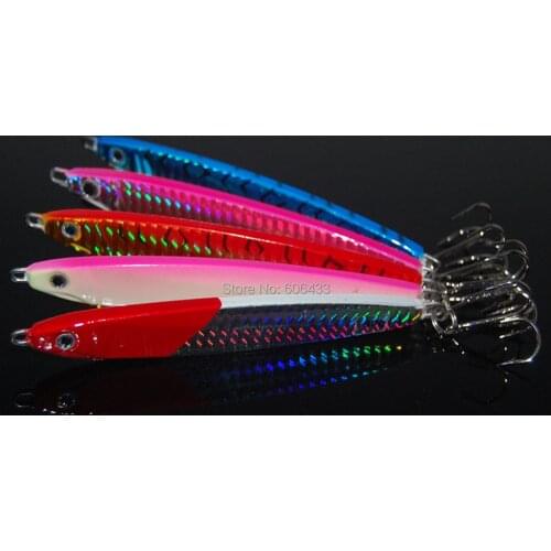5PCS 40g Fishing Spoon Lure Metal Jig Lure Slice Jigbait spoon Treble Hook Spinner baits Free shipping