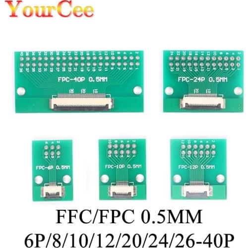 5pcs FPC FFC Cable 6 8 10 12 14 20 30 40 PIN 0.5mm pitch Connector SMT Adapter to 2.54 mm 1.0 inch pitch through hole DIP PCB