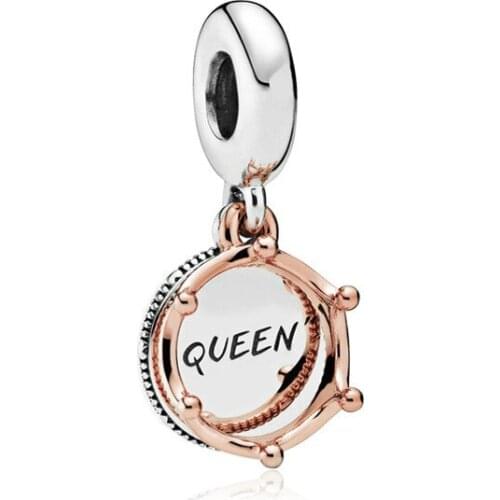 5PCS Silver Color Alloy Round Bead Princess Queen Rose Gold Crown Charms fit Original Snake Bracelet Women DIY Jewelry Making