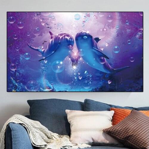 5D DIY diamond embroidery dolphin couple diamond painting Cross Stitch full drill Rhinestone mosaic puzzle art home decoration
