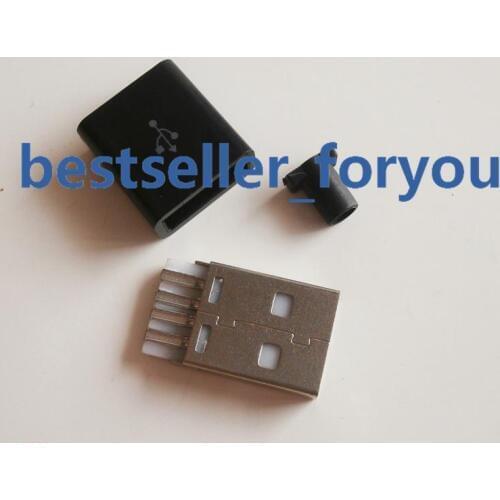 5X USB 2.0 Type-A Plug 4-pin Male Adapter Solder Connector Black Cover 3-Piece