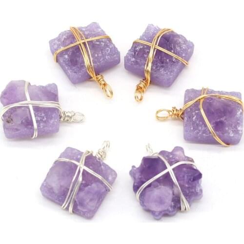 Amethyst Natural Semi-precious Stones Hand-wound Silver Thread Flower-shaped Pendant-for Jewelry Making DIY Necklace Accessories