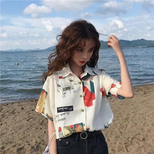 Blouse Women Shirt 2021 Summer Polo Shirt Printed Top Loose Short Sleeve Women Blusas Mujer De Moda