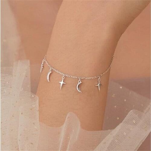 925 Sterling Silver Tassel Cross Moon Charm Bracelet &Bangle For Women Girls Party Jewelry Party sl240