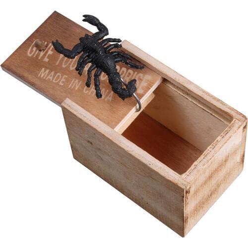 Wooden Prank Spider Scare Box Case Joke Lifelike Funny Surprise Gag Toy Tricky Toys for Halloween Party DIY Decors