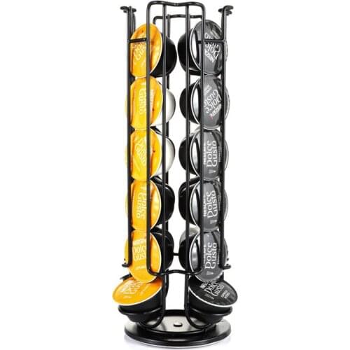 24 Cups Coffee Capsule Holder Stainless Steel Rotatable Coffee Pods Tower Stand Desktop Display Storage Rack Kitchen Accessories