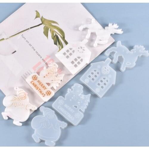 Epoxy Resin Molds Christmas Tree Snowflake Elk LOVE Keychain Pendant Silicone Mold Resin Christmas Decorations For Home