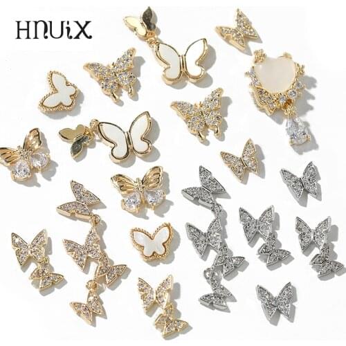 HNUIX 2 pieces nail butterfly ornament flash nails zircon rhinestone nail decoration gems butterfly nail alloy zircon nail art