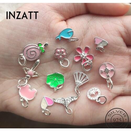 INZATT Real 925 Sterling Silver Animal Zircon Color Enamel Plant Charms For Women Wholesale Handmade Of DIY Punk Accessories