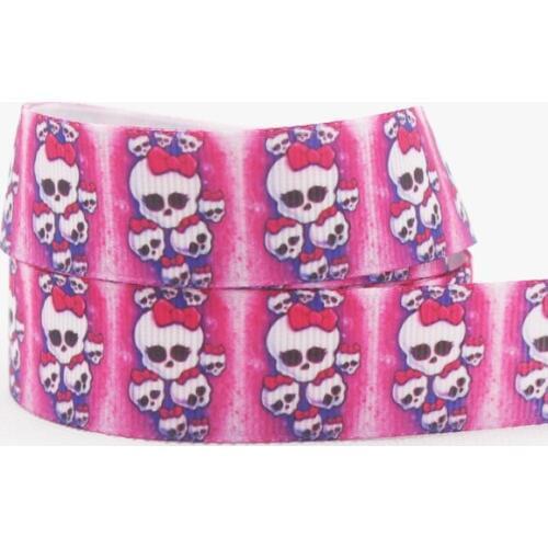 [IuBuFiGo] New 50yd Skulls ribbon,7/8 inch Printed Grosgrain ribbon,Hair bow DIY Handmade Pink ribbons,X1746 Free shipping