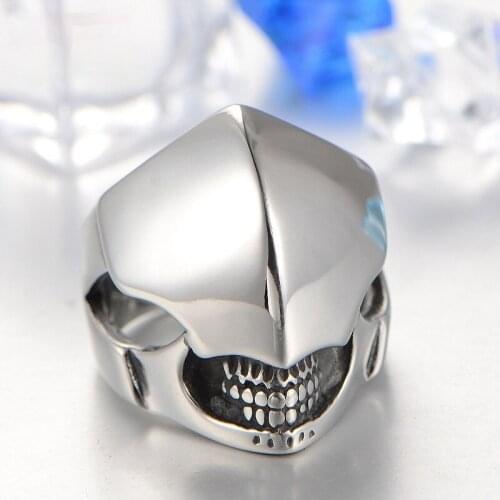 MIQIAO Stainless Steel Titanium Alien ET Helmet Skull Punk Vintage Rings for Men Women Couple Friends Gift Fashion Jewelry Bague