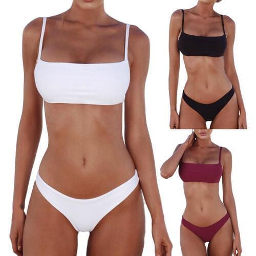 2020 Women Sexy Solid Color Women Strap Top Padded Bra High Waist Panties Bikini Swimwear Set
