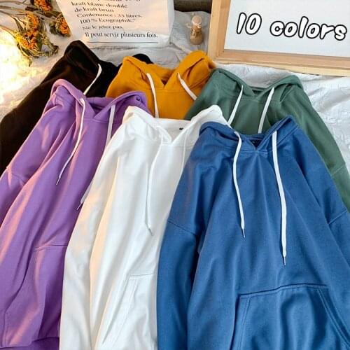 Korean Fashion Autumn New Hooded Hoodies Men Solid Basic Loose Sweatshirts Pullovers