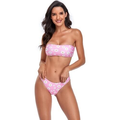 New Sexy Bandeau Bikini Set Push Up Bikinis Swimwear Women Printed Swimsuit Biquini Padded Bandage Bathing Suit Women Beach Wear