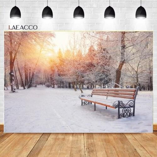 Laeacco Winter Dusk Outdoor Park Fantasy Snow Scene Background Baby Photocall Poster Portrait Customized Photography Backdrops