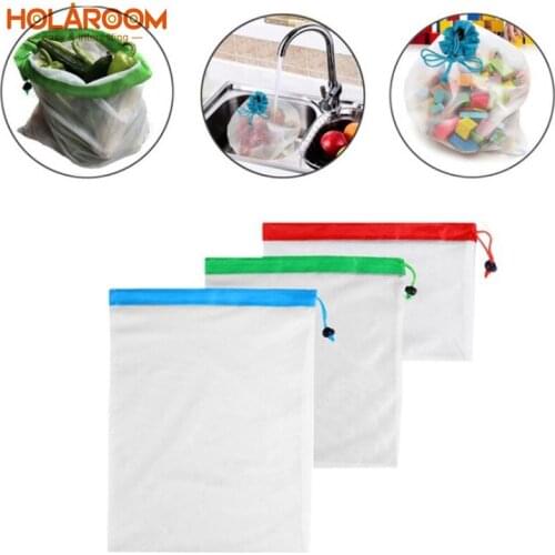 Reusable Polyester Fruit Mesh Stitching Storage Beam Mesh Bag Practical Vegetables And Fruits Storage Mesh Bags With Drawstring