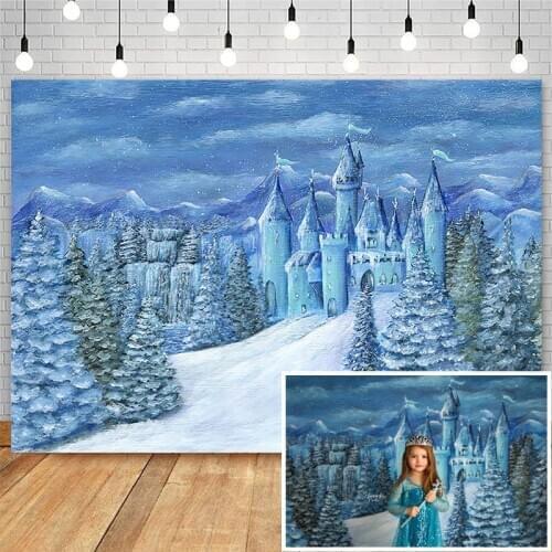 Mocsicka Blue Ice Castle Children Birthday Photography Background Winter Wonderland Snow Photo Studio Photocall Photo Prop
