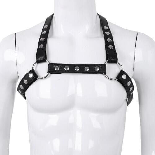 Men Bondage Exotic Tanks Gay Leather Harness Mens Body Chest Half Harness Belt Costume Gothic Gay Male bdsm Bondage Snap Ring