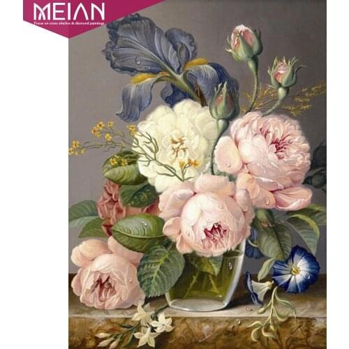 Meian 5d diy Diamond Painting "Peony" Flowers Picture Full drill kits diamond embroidery Cross stitch 2019 Resin Sale Wall Decor
