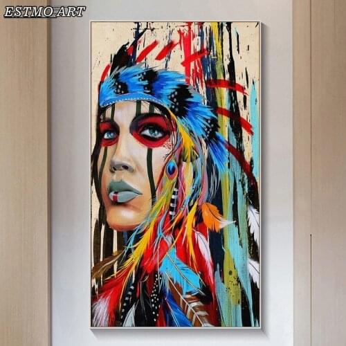 Wall Art Colorful Indians Woman Oil Paintings Print on Canvas Art Posters and Woman Art Room Decoration for Living Room Cuadros