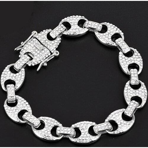 NEW 8inch Bracelet HIP HOP Coffee Iced Out Alloy Bean Pig Nose Rhinestone Necklace Chain Bling Necklaces for Men Jewelry