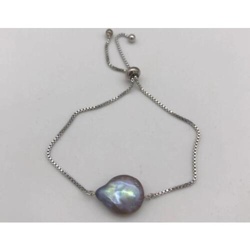 New natural freshwater Dark grey irregular pearl bracelet adjustable length