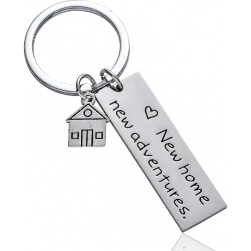 New Home New Adventure House Dog Tag Keychain Stainless Steel Keyfob Women Men Mom Dad Kids Uncle Aunt Family Jewelry Gift