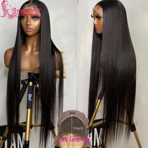Ambition #1b Unprocessed Human Hair Wigs Preplucked Black Color Lace Front Wigs Straight 13x6 Lace Frontal Wig Bleached Knots