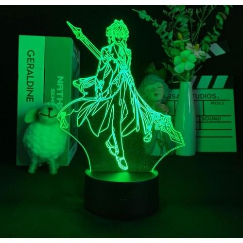 Hot Game Genshin Impact Figurine Zhongli 3D Illusion Lamp for Bedroom Decor LED Light Atmosphere Bedside Night Lamps Kids Gift
