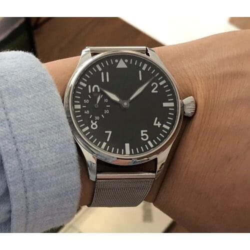 Sapphire crystal or mineral glass 44mm Asian 6497 17 jewels Mechanical Hand Wind movement mens watch luminous Pilots watch 22