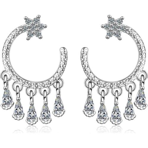 925 Sterling Silver Crystal Tassel Star Stud Earrings for Women 2020 Fine Silver Jewelry Valentines Day Gift Wedding Party Gift