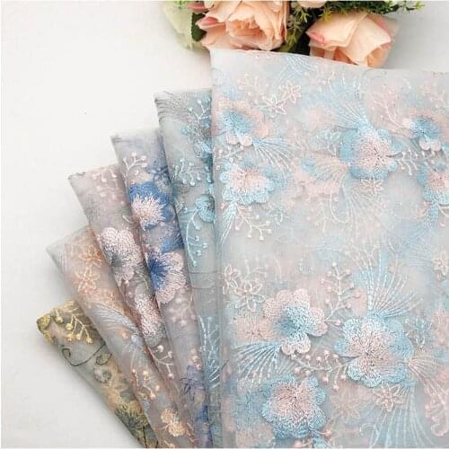 Mesh Embroidered Fabric By The Meter Bilateral Flower Cloth Lace Dress Fabrics for Wedding Skirt Summer Brocade Tulle Sewing Diy