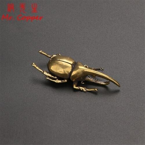 Solid Brass Simulation Insects Figurines Miniatures Bugs Tea Pet Ornaments Flowerpot Decorations Accesories Copper Beetle Statue