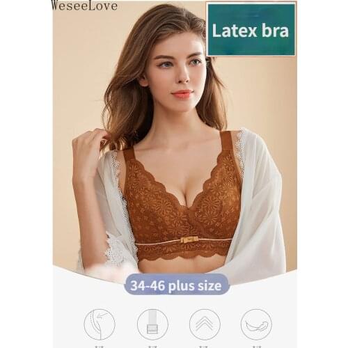 WeseeLove Plus Size Seamless Bras For Women Latex cup Underwear Sexy Thin Lace Bra Brassiere Push Up Bralette Top Lingerie