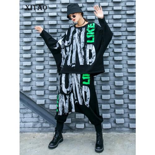 XITAO Streetwear Plus Size 2 Piece Set Women Bat Sleeve Top Harem Trend Loose Pants Autumn Two Piece Outfits for Women ZP3067