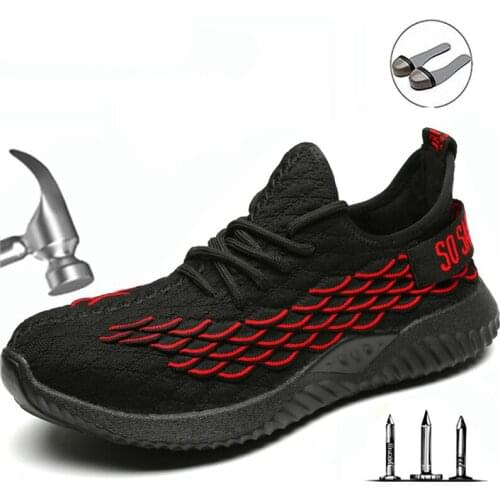 Safety Shoes Men Summer Breathable Anti-smashing Anti-piercing Work Shoes High-elastic Flying Mesh Shoes Labor Insurance Shoes