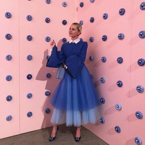 Fashion Mix Color Ankle Length Tulle Skirts 2020 Royal Blue With Sky Blue A-line Tulle Skirt Women Custom Made
