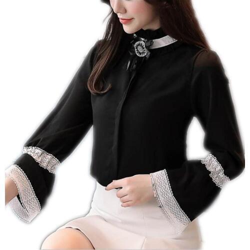 New Arrival Women Chiffon Fashion 2018 New Blouses Female Sweet Flare Sleeve Short Shirts OL Women Spring Blouses Pullovers Q051