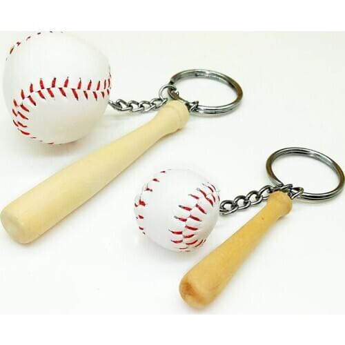 Wooden Baseball Bat Key Pendant Leather Baseball Sports Souvenirs Key Ring Mini Sports Memento Keychain DIY Craft Accessories