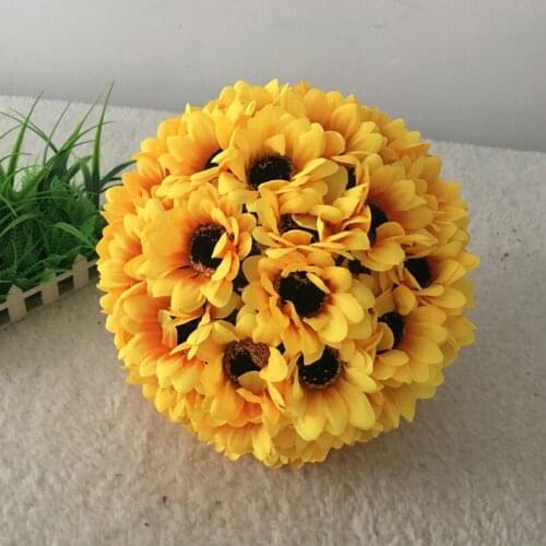 10" (25CM) Simulation Sunflower Kissing Balls Yellow Artificial Silk Flower Ball Craft Ornament For Supermarket Shopping Mall Ha
