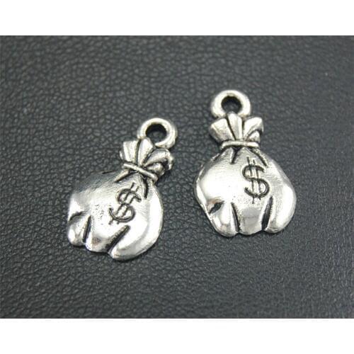 15pcs Silver Color Dollar Purse Money Bag Charm Fits Bracelets Jewelry Making 18X16mm A1785
