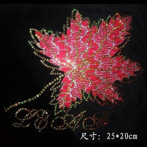 2pcs/lot sequins Red Leaves design hot fix iron on crystal transfers design hot fix rhinestone transfers iron on appliques