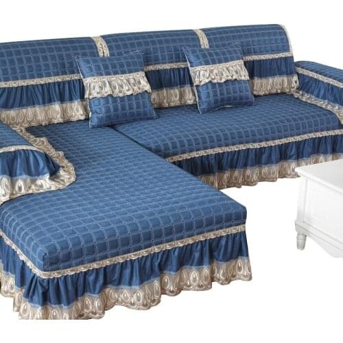 2021 Jacquard Sofa Cover with Skirt European Sectional Couch Elastic Sofa Cover Mat Stretch for Living Room Armchair Slipcover