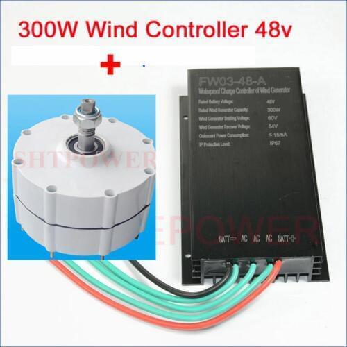 300W 48V 3 phase ac wind generator system with compatible 48V wind charger controller with LED Free shipping